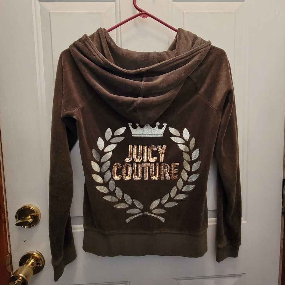 Army Green Juicy Couture Velour Zip-up Hoodie